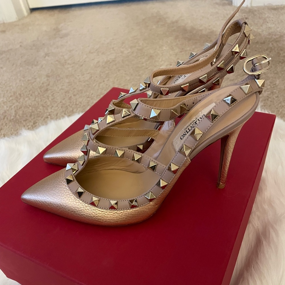 Valentino Rockstud Ankle Strap (4") #Metalic Gold